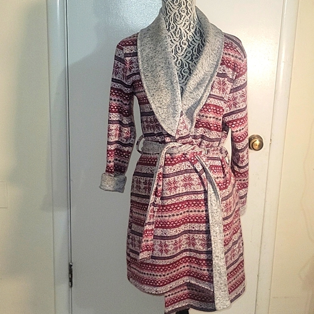 Nautica Red Fair Isle Snowflake Fleece Robe Shawl Collar S Loungewear athleisure